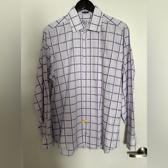 Bugatchi Uomo Purple Plaid Long Sleeve Men's Dress Shirt Size Large Classic Fit - Picture 1 of 6
